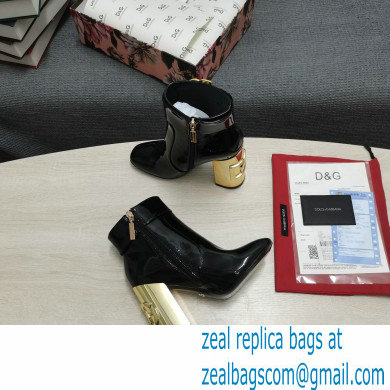 Dolce  &  Gabbana Heel 10.5cm Leather Ankle Boots Patent Black with DG Karol Heel and Strap 2021